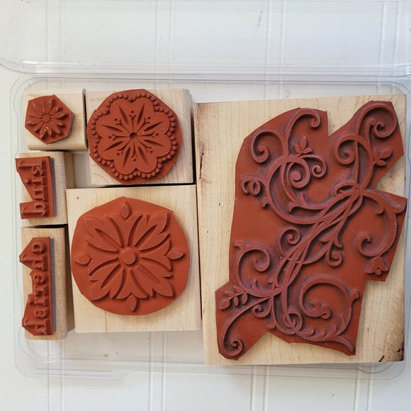 Stampin Up Baroque Motifs Wood Mount Rubber Stamp Set, Flourish, Medallions - Picture 2 of 6